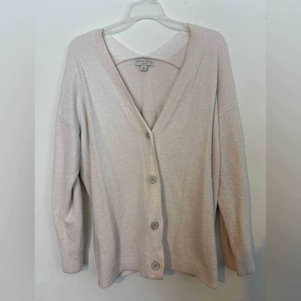 Barefoot Dreams Off White Button Up Cardigan Sweater Scandi Minimal Soft Girl